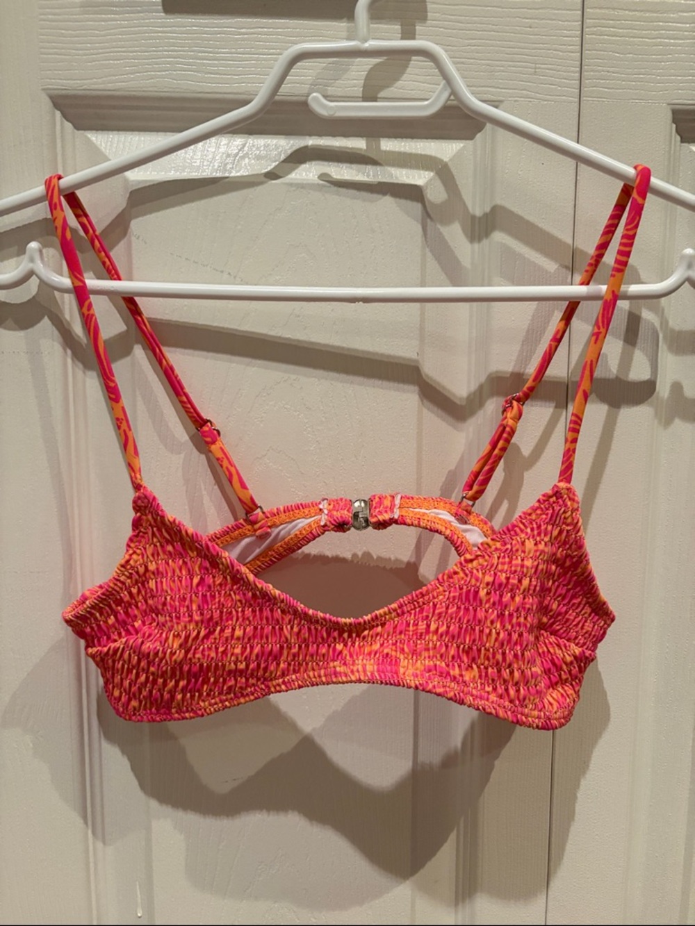 SHEIN Pink & Orange Smocked Bikini Top